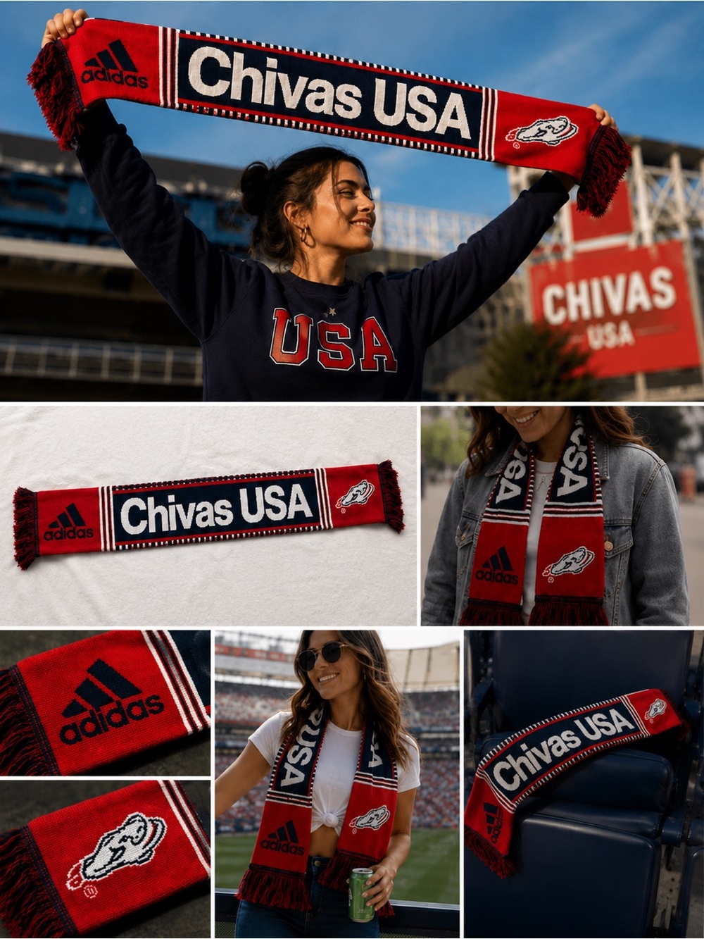 Adidas Chivas USA Soccer Scarf Red Blue MLS Fan Scarf